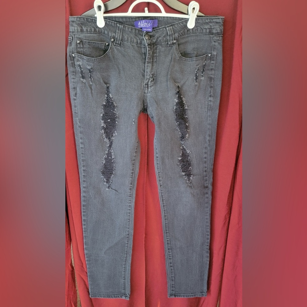 Miley Cyrus & Max Azria Gray Distressed Skinny Jeans